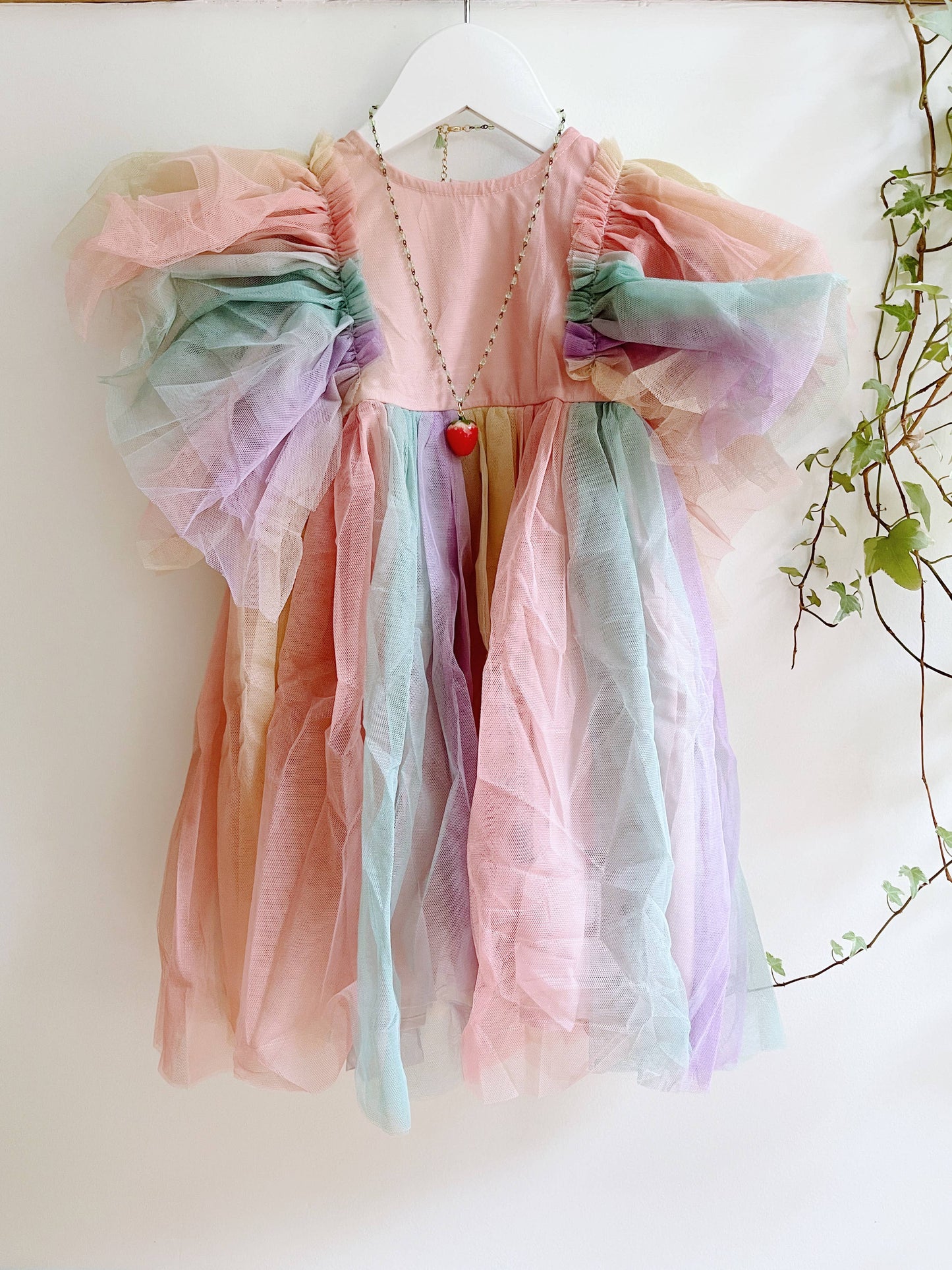 Strawberry Charm Necklace with Green Beads