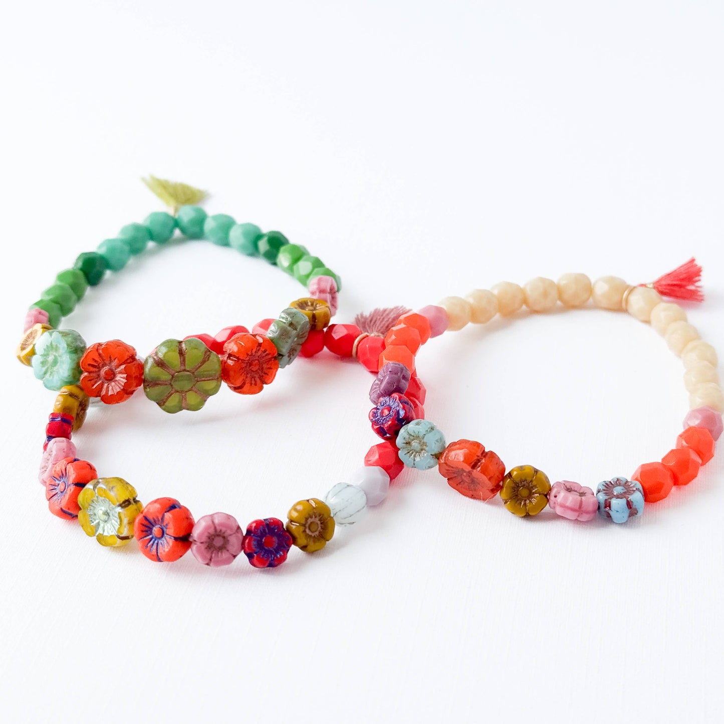 Colorful Beads And Mulitpule Flowers Bracelet With Tassel