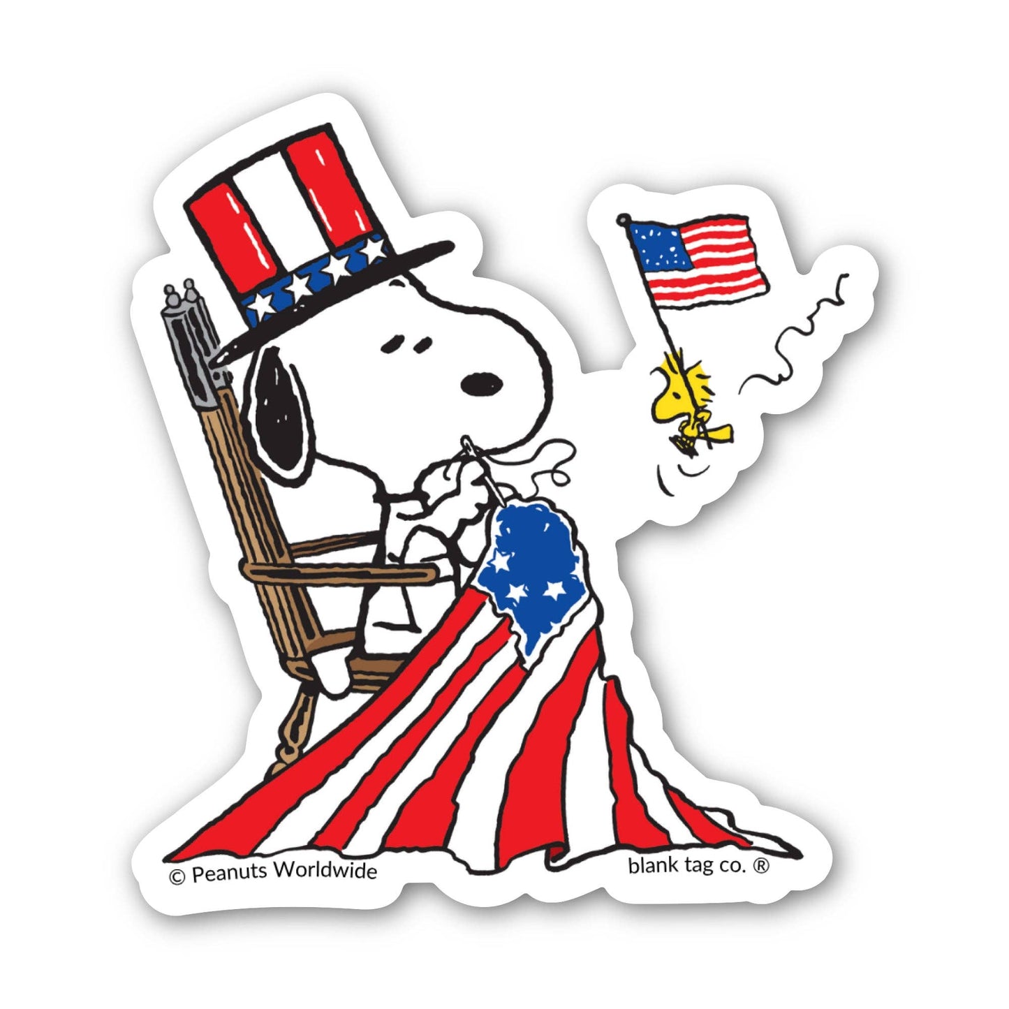 Peanuts® Waterproof Sticker - Snoopy Sewing A Flag