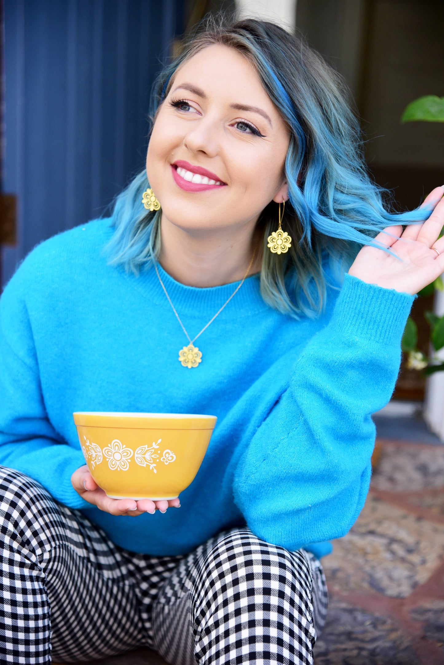 Retro Pyrex Flower Earrings | Butterfly Gold Pattern