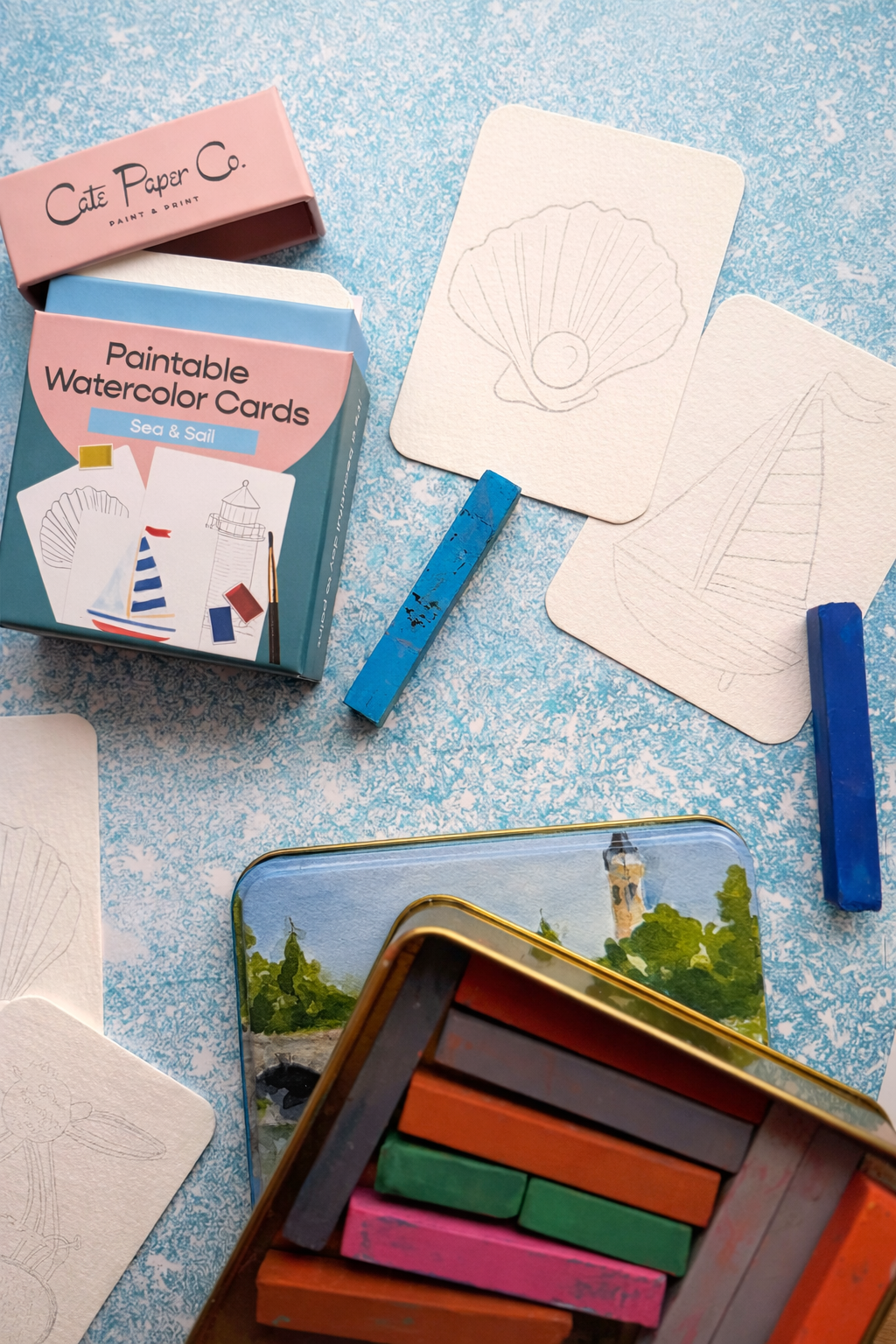 Paintable Watercolor Card Deck - Sea and Sail