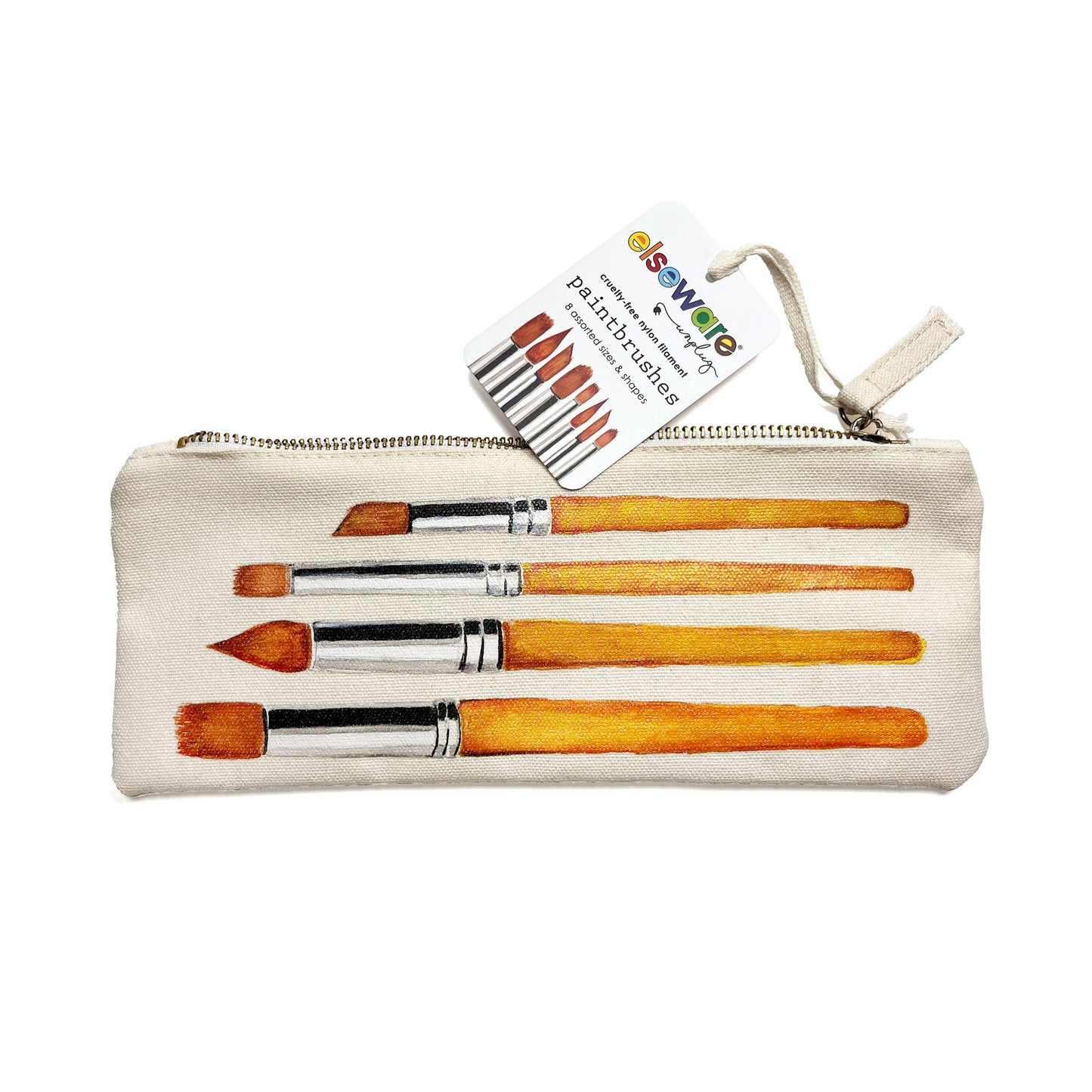 Paintbrush Set: 8 Assorted Nylon Filament Brushes in Canvas Bag