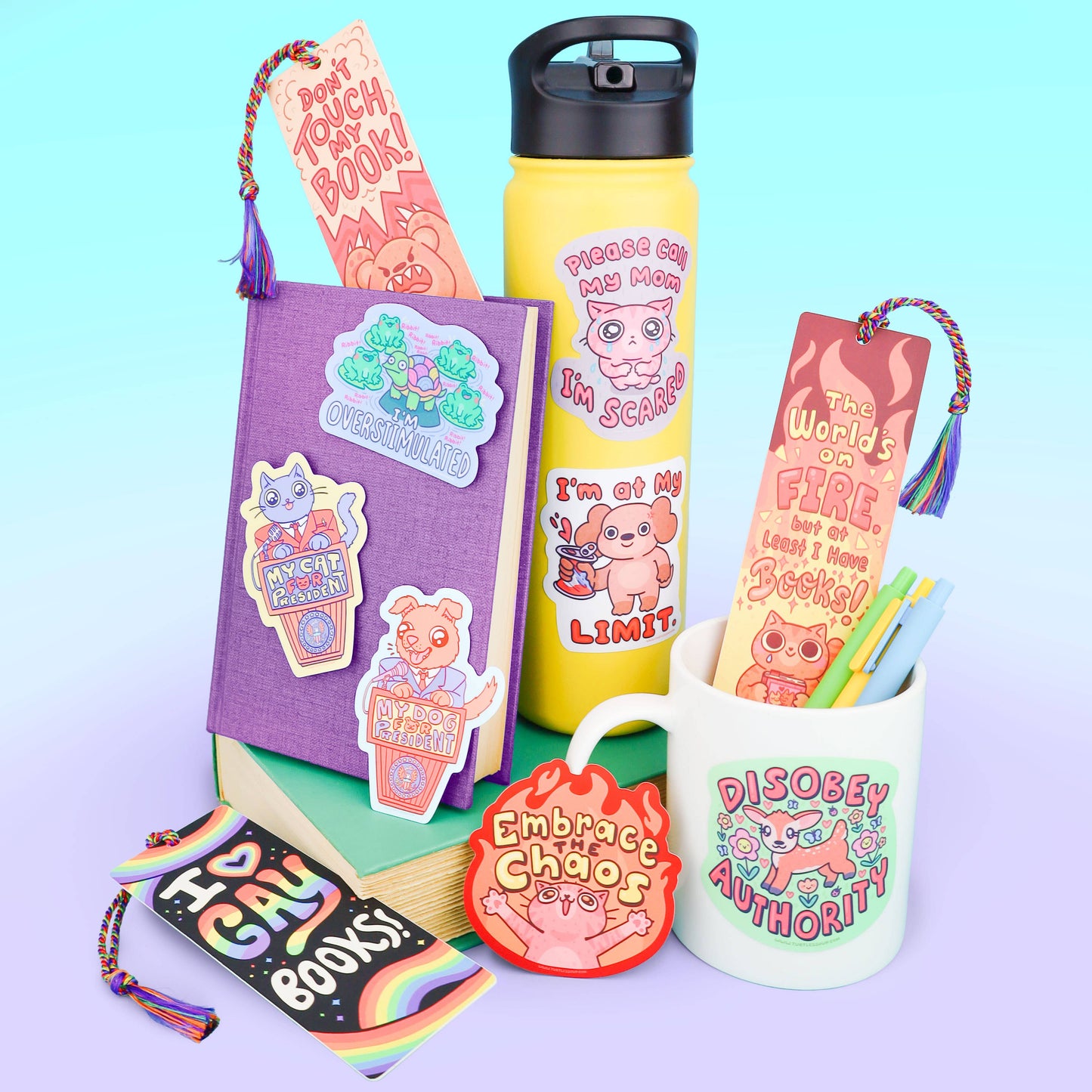 World’s On Fire, Cat, Anxious, Bookmark with Tassel