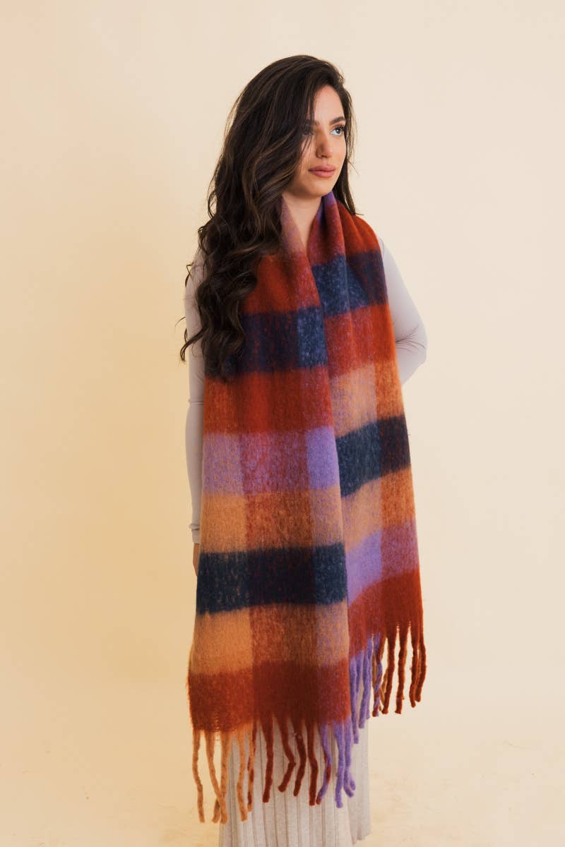 Cozy Oversized Fringe Scarf :: Plaid