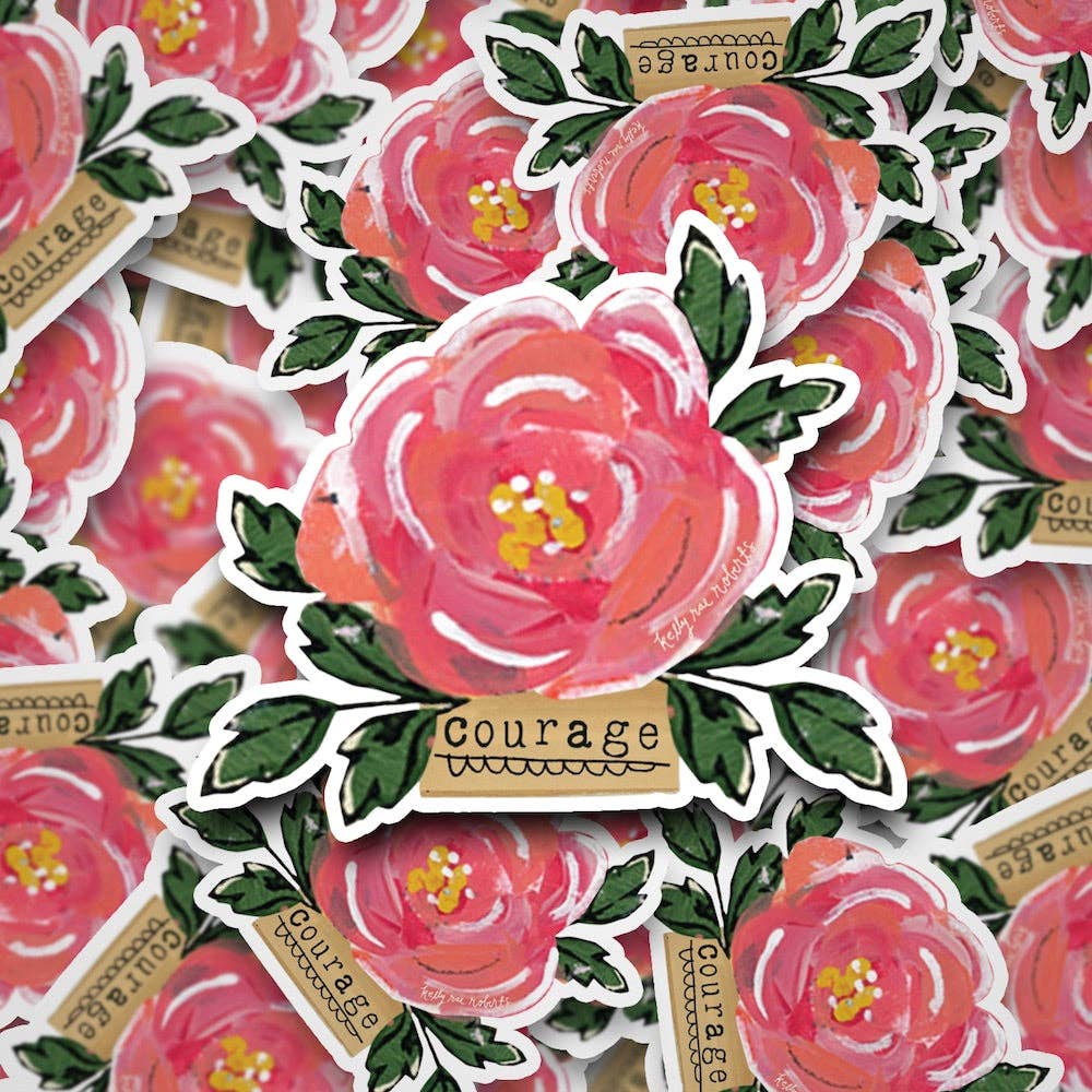 Courage rose sticker with art by Kelly Rae Roberts