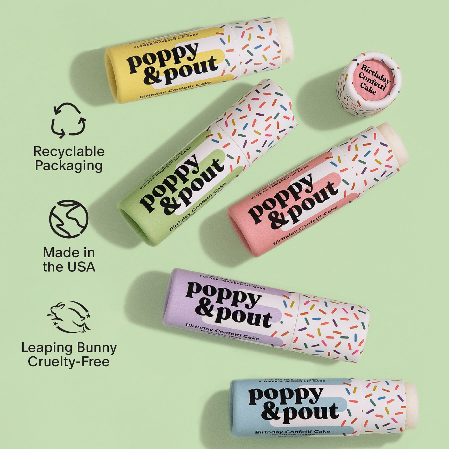 Lip Balm, Birthday Confetti Cake, Green