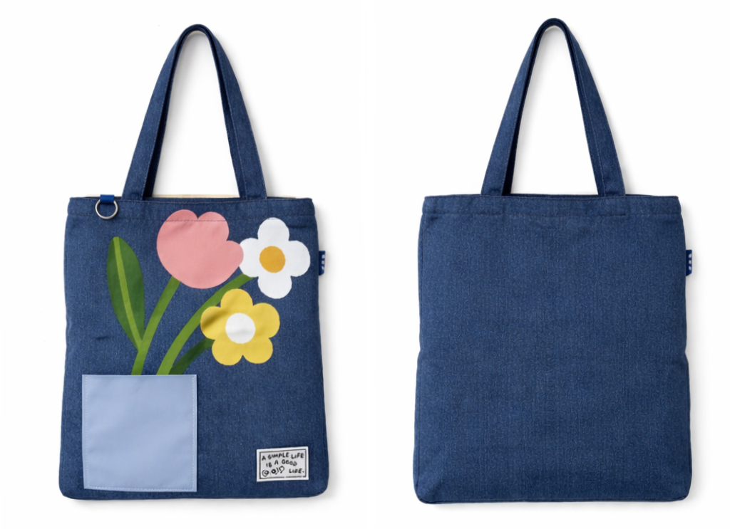 Bread and Flowers Denim Tote Bag from Karepango