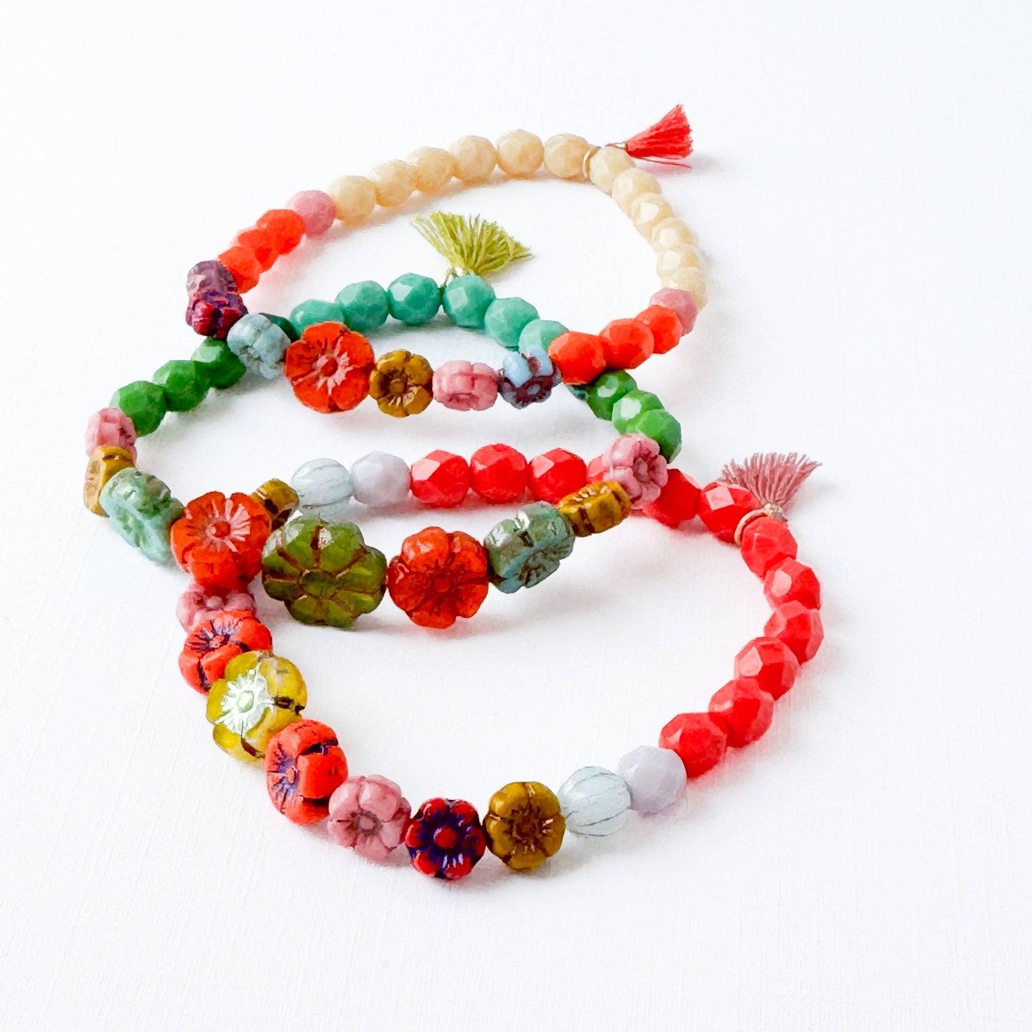 Colorful Beads And Mulitpule Flowers Bracelet With Tassel