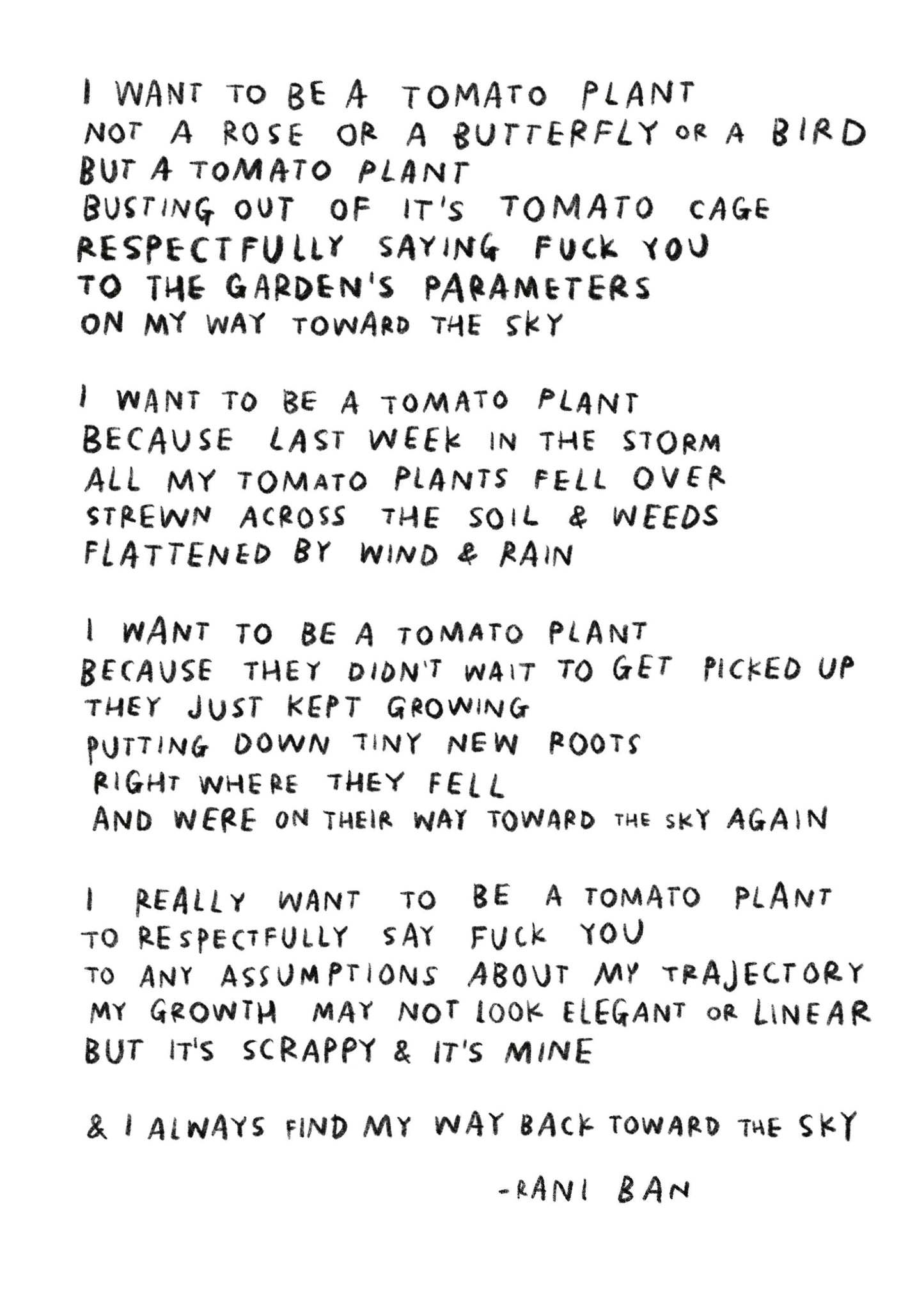 I WANT TO BE A TOMATO PLANT Art Print & Poem by Rani Ban