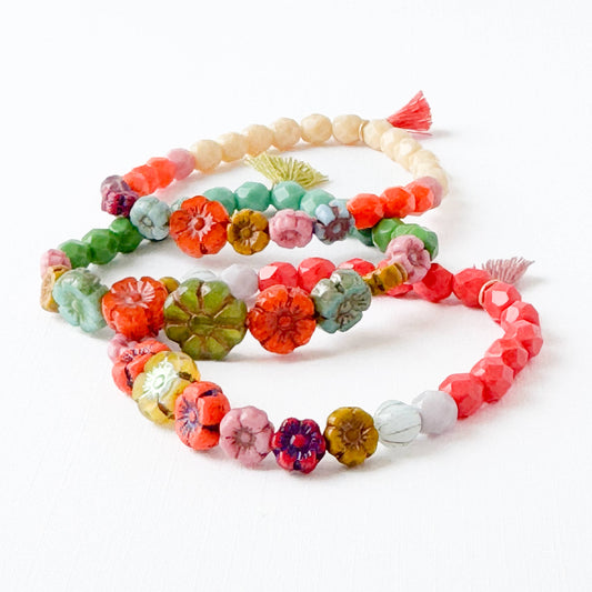 Colorful Beads And Mulitpule Flowers Bracelet With Tassel