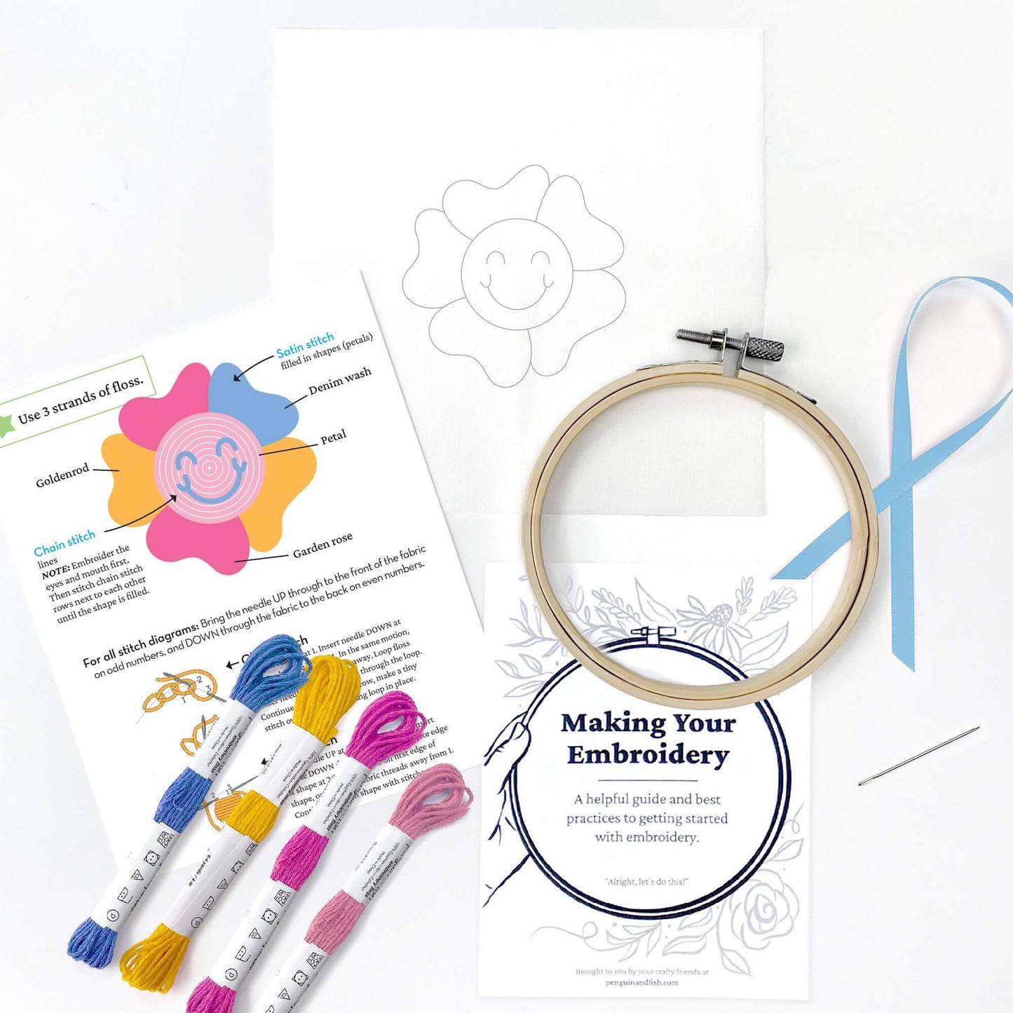 Smiley Flower 4" embroidery kit