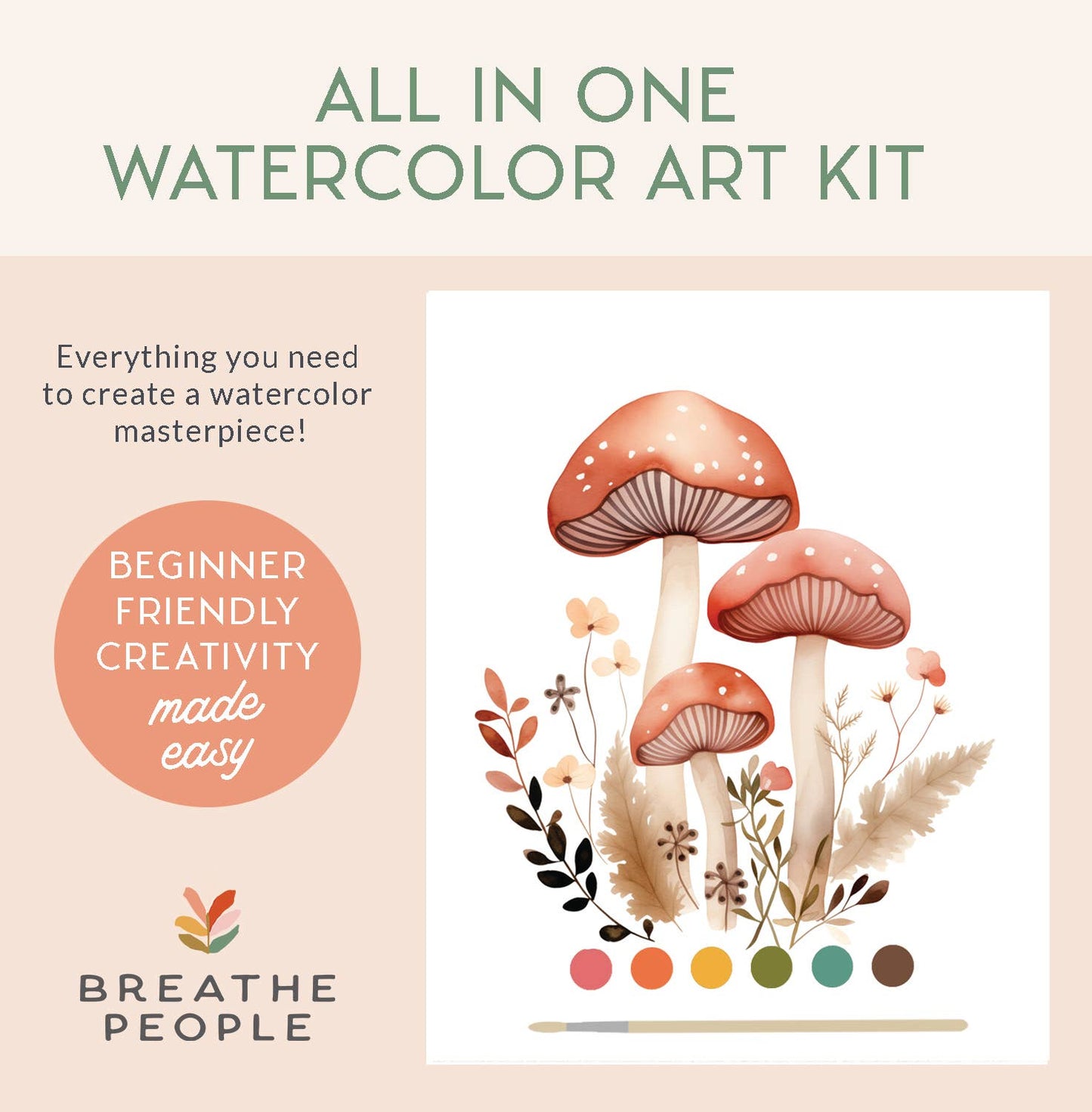 All-In-One Watercolor Kit: Mushroom Family