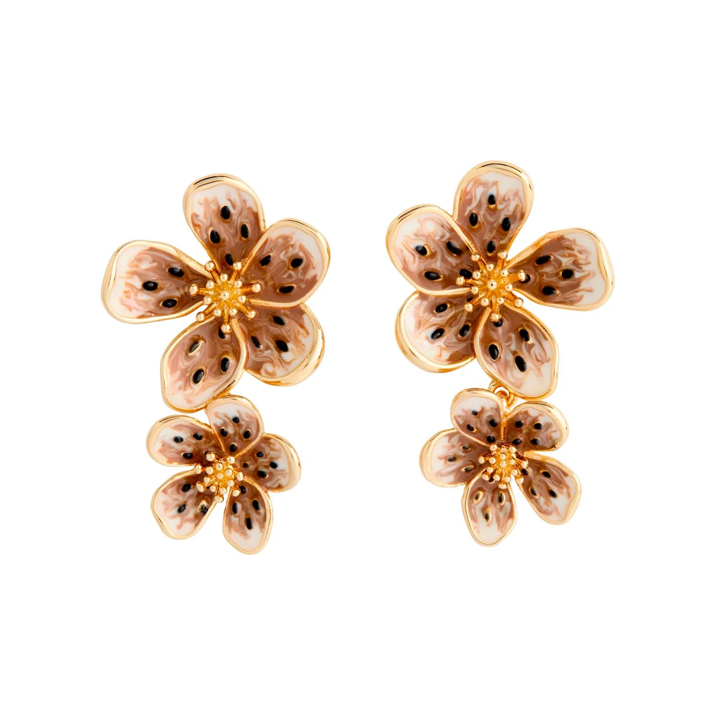 Mocha Enamel Flower Earrings