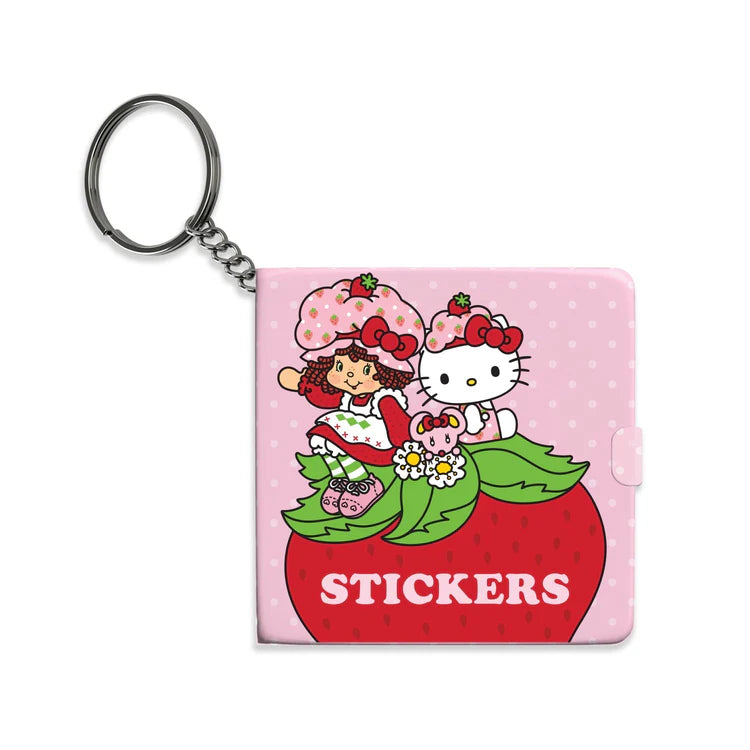Cute & Sweet Mini Sticker Book Keychain with Hello Kitty and Strawberry Shortcake