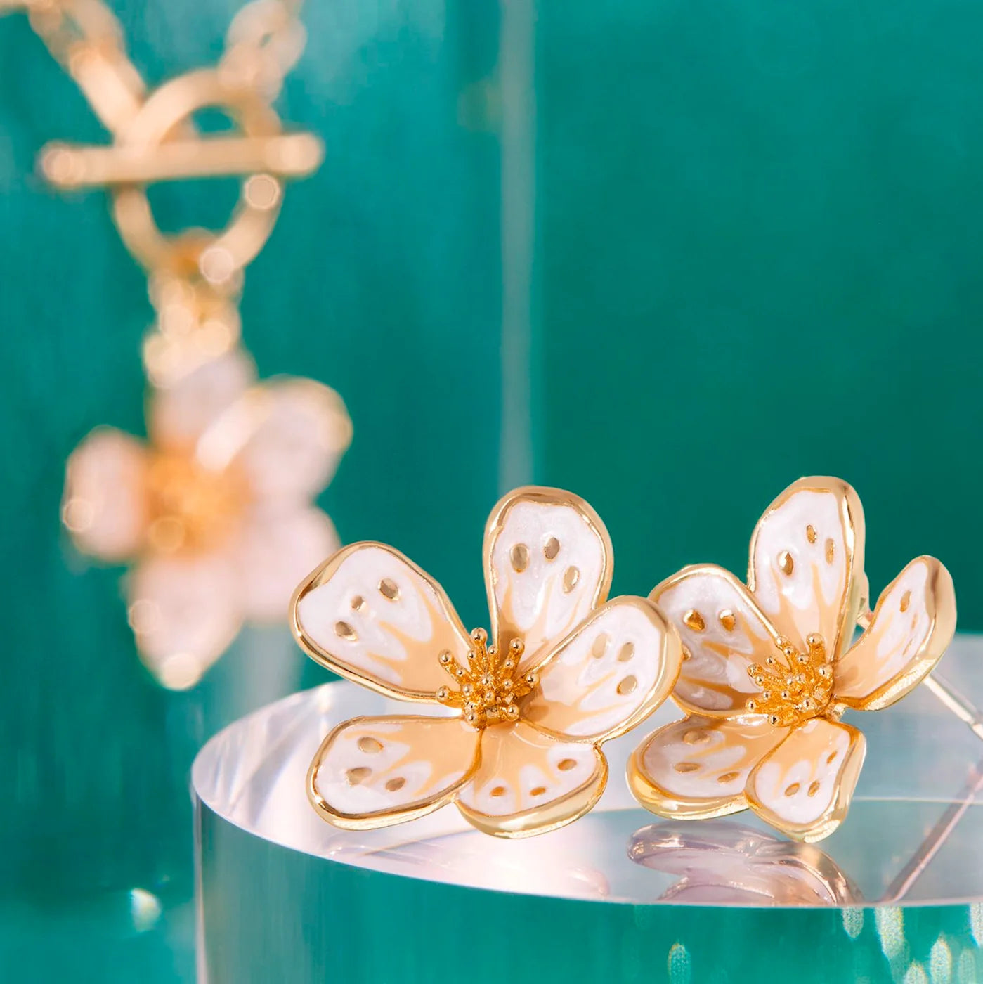 White Enamel Flower Earrings