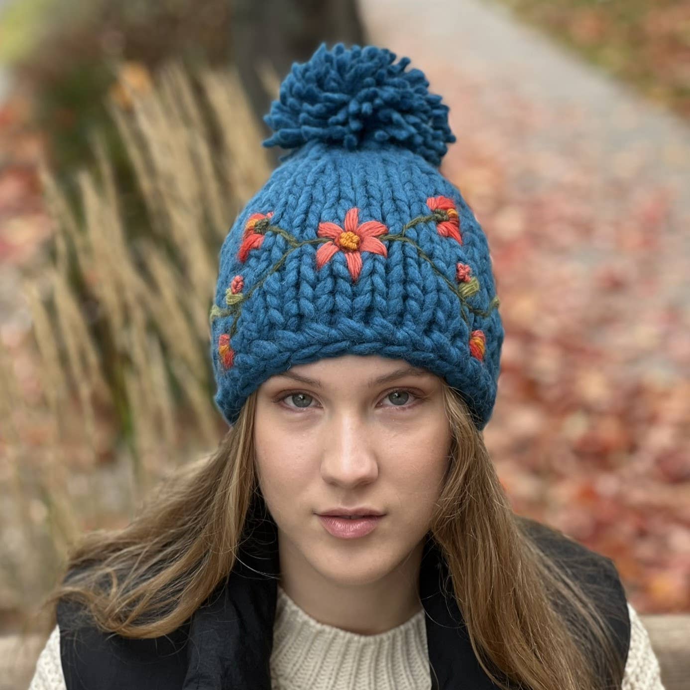 Melody Women's Chunky Wool Beanie - Embroidered