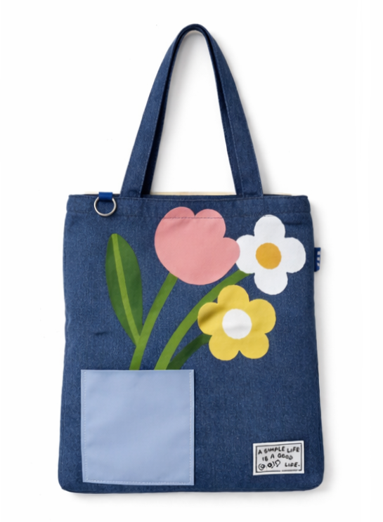 Bread and Flowers Denim Tote Bag from Karepango