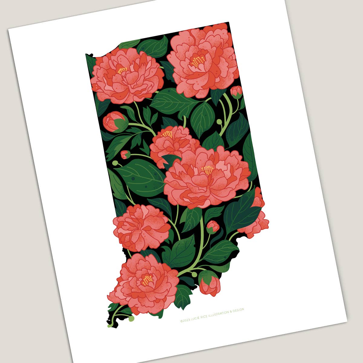 Indiana Peony (black on white)