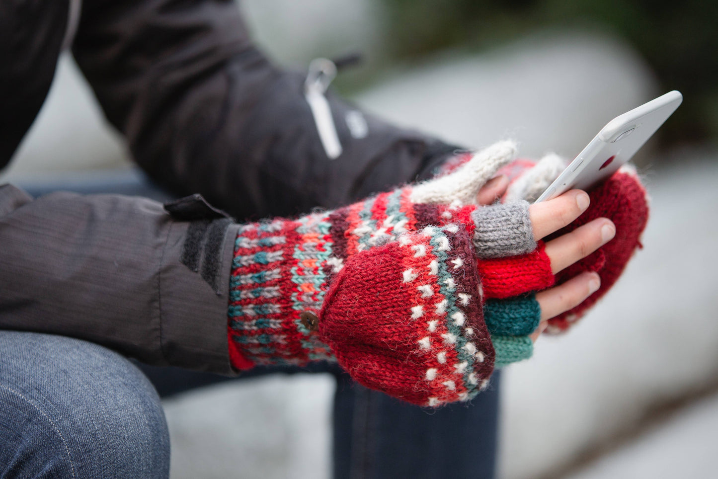 Jasper Wool Convertible Mittens with Nordic Knit Pattern