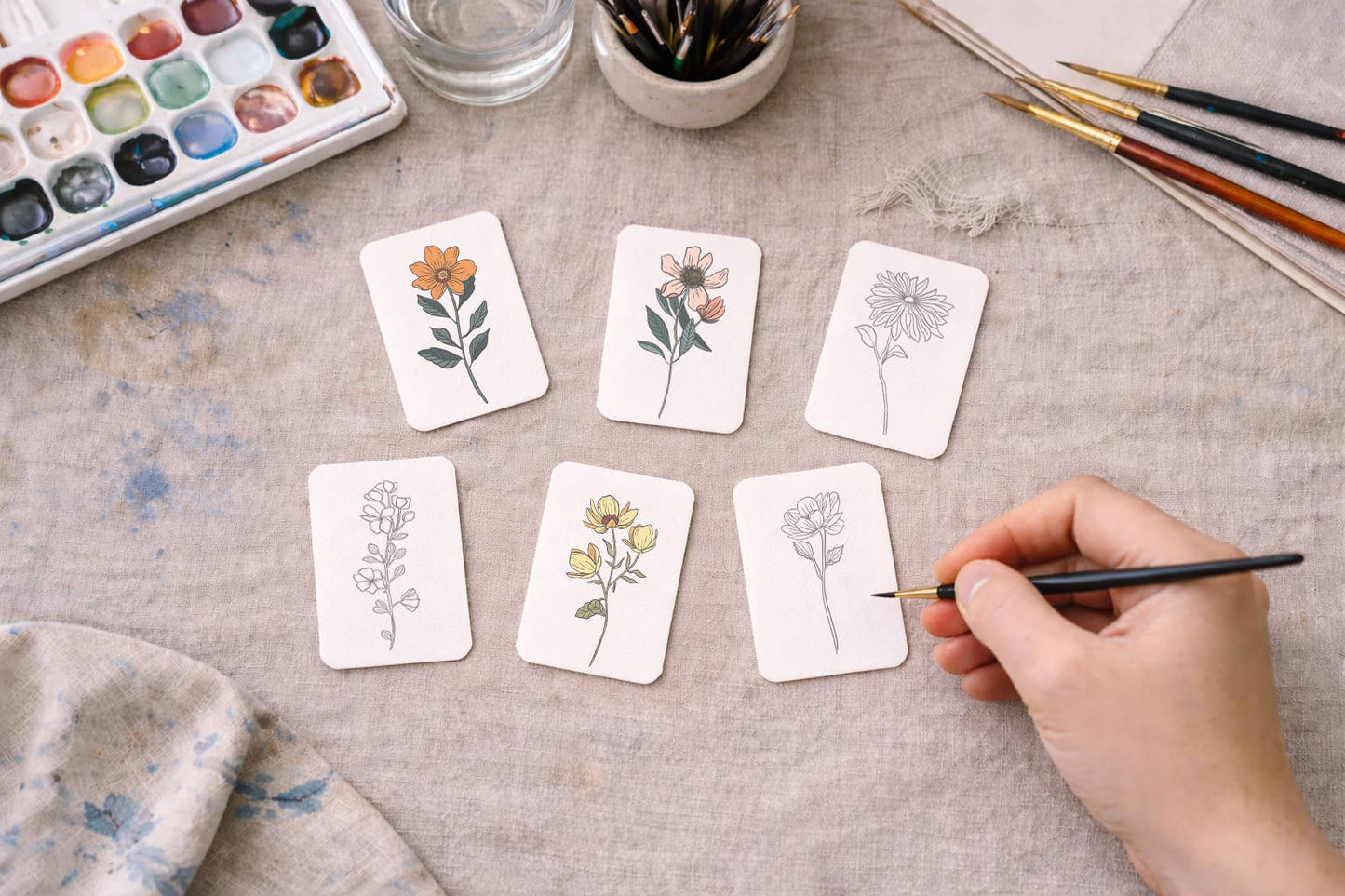 Paintable Watercolor Card Deck - Summer Flowers