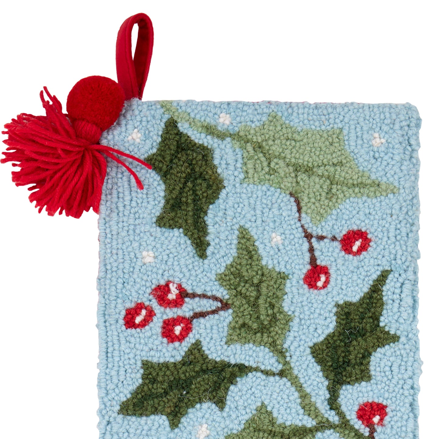 Holly with Tassel & Pom Pom Hook Stocking