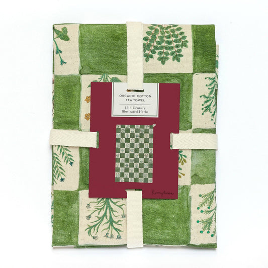 Organic Cotton Tea Towel - 15th Century Illustrated Herbs