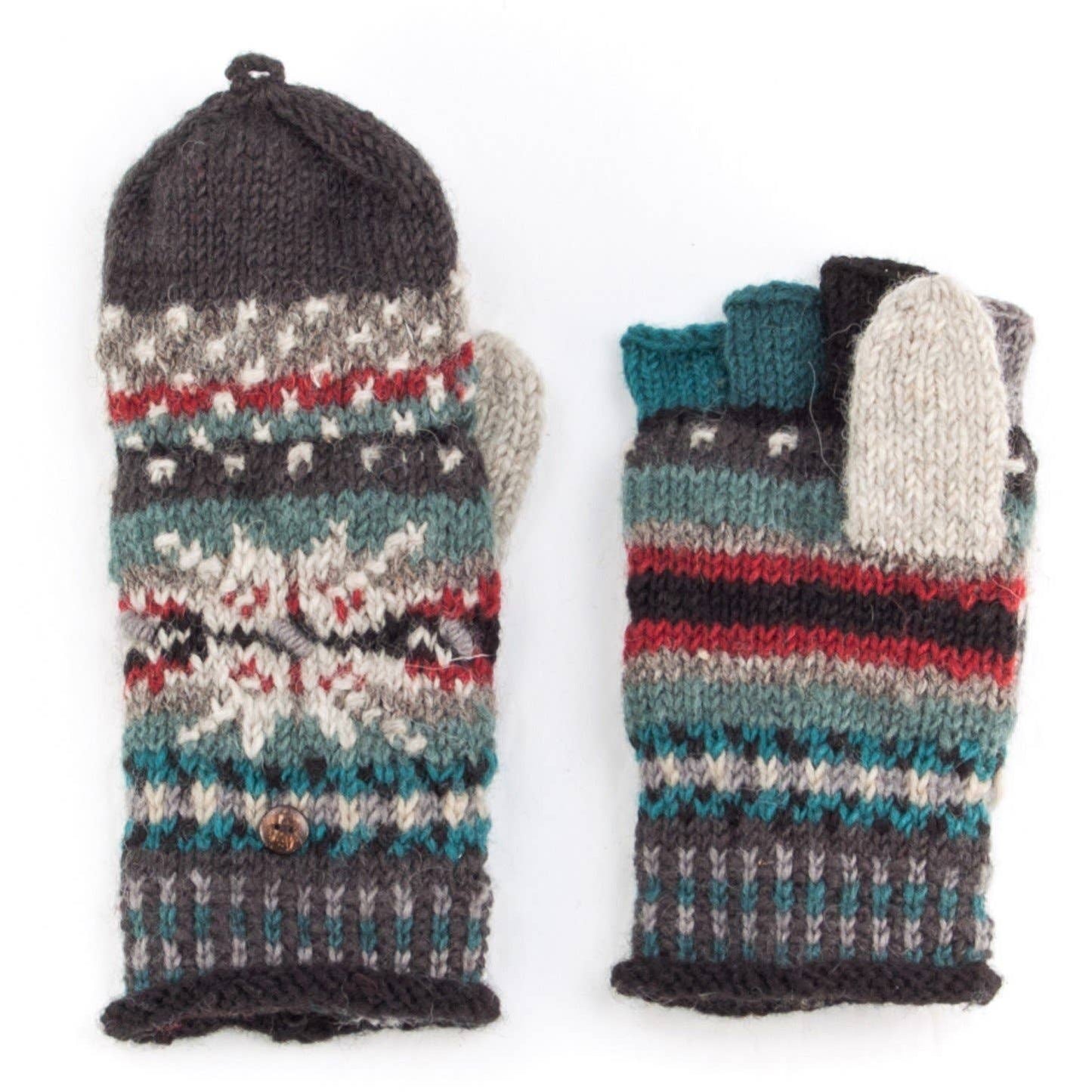 Jasper Wool Convertible Mittens with Nordic Knit Pattern