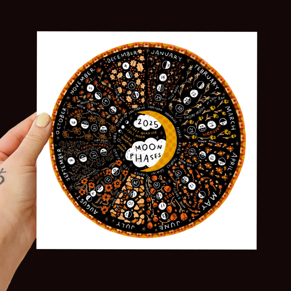 2025 MOON PHASE CALENDAR With Flowers & Astrological Signs Three