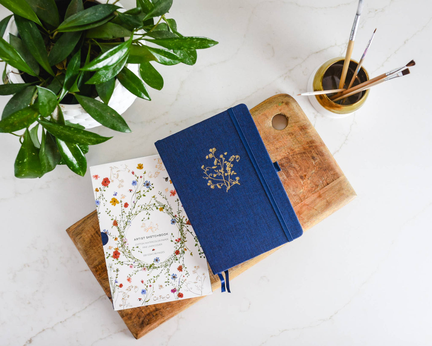 Gold Floral Embossed Linen Cover Sketchbook