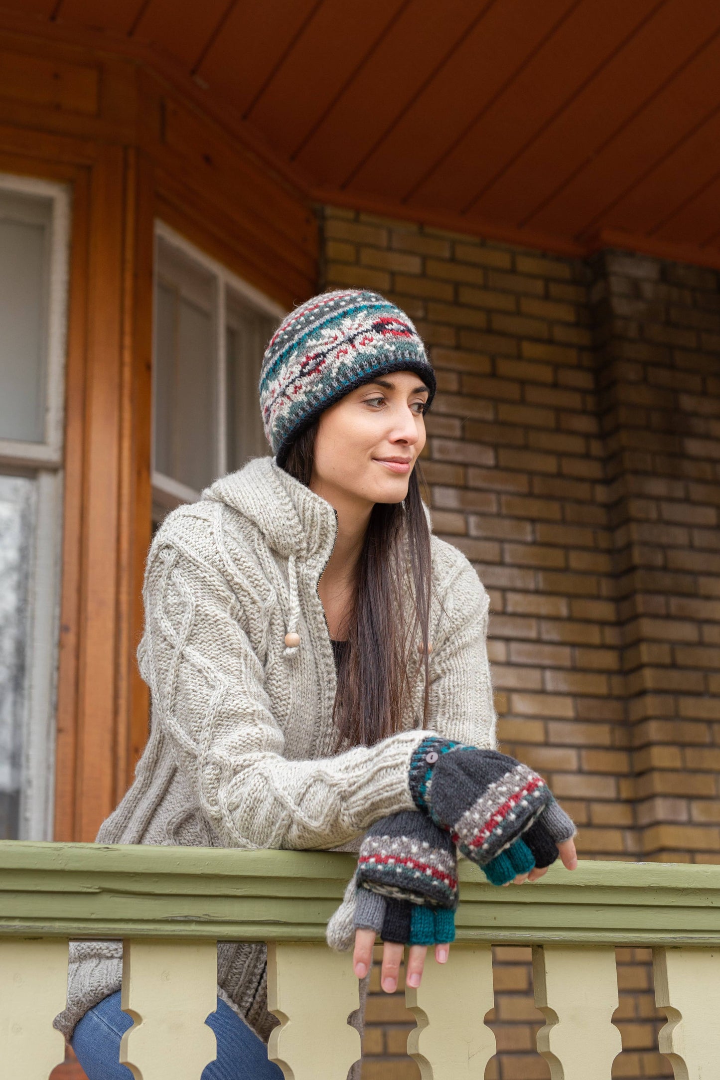 Jasper Wool Convertible Mittens with Nordic Knit Pattern