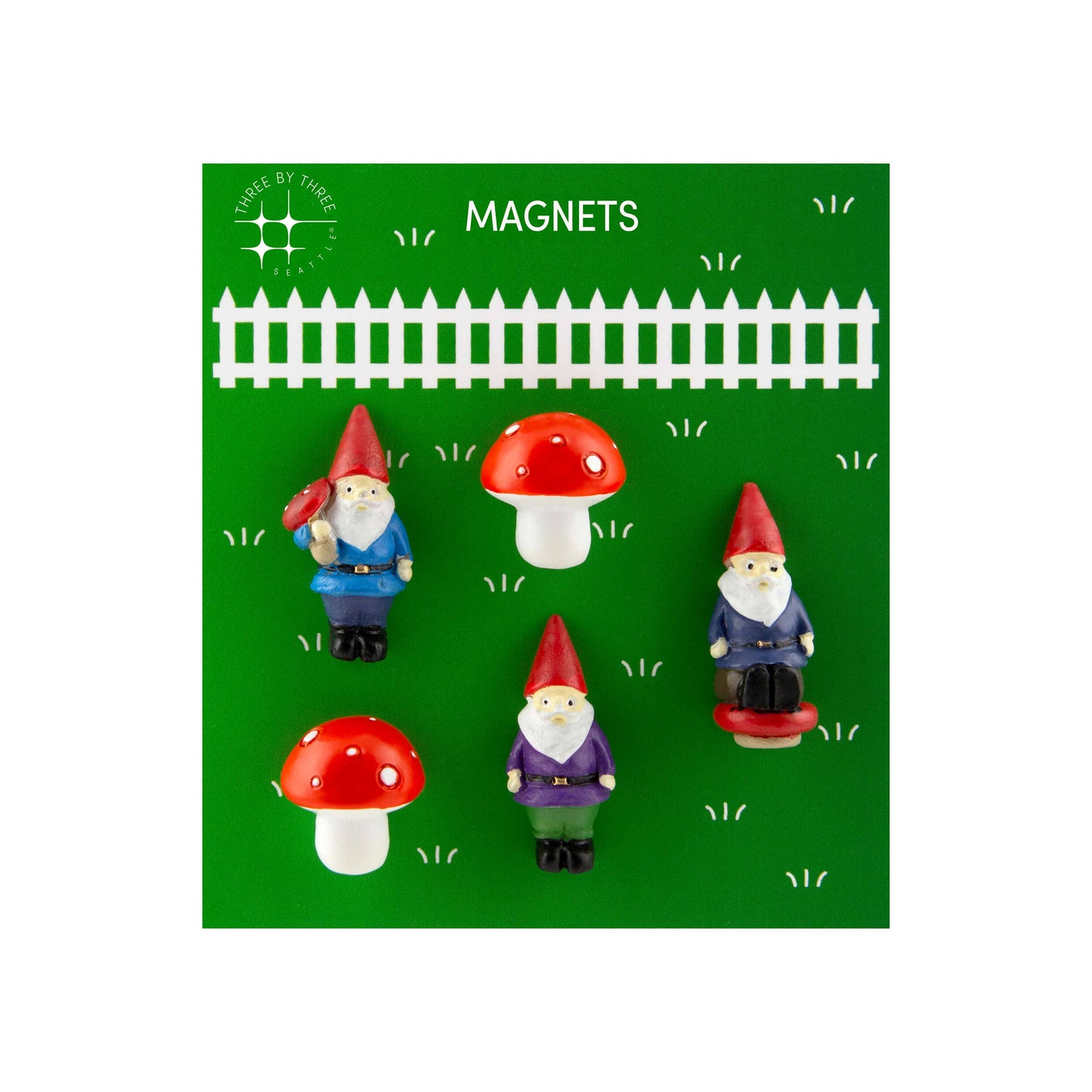 Colorful gnome + mushroom magnets