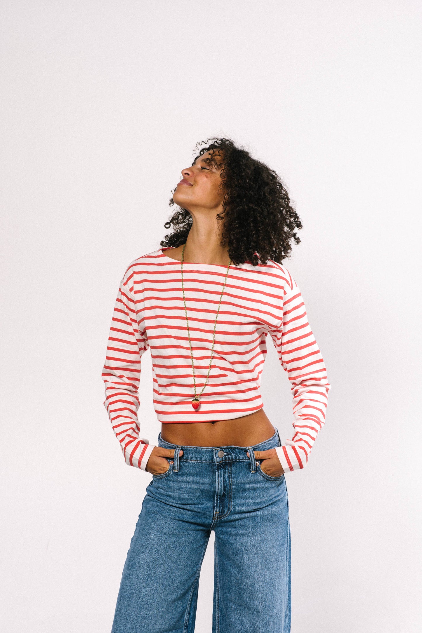 Strawberry Charm Necklace with Green Beads