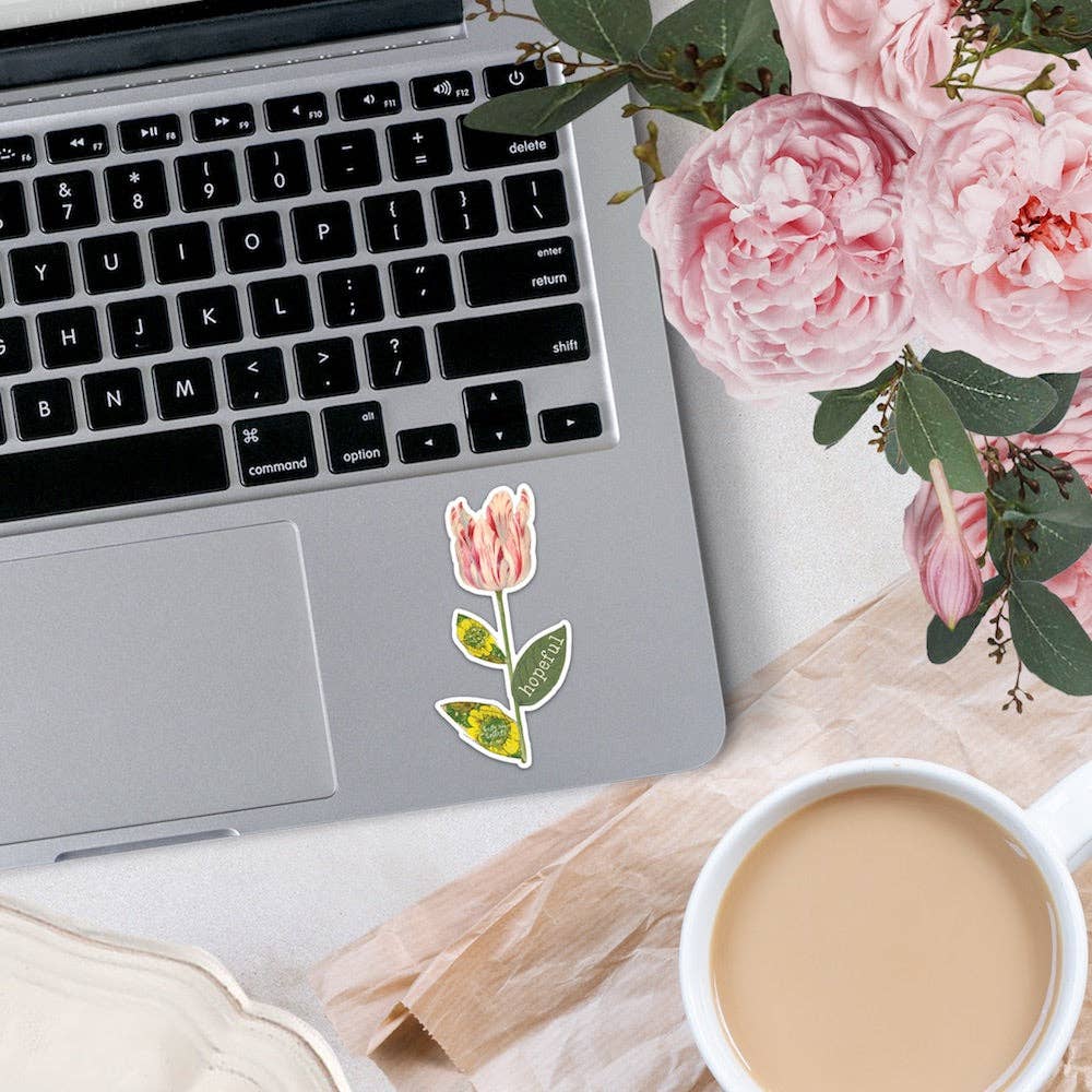 Hopeful tulip sticker with art by Kelly Rae Roberts