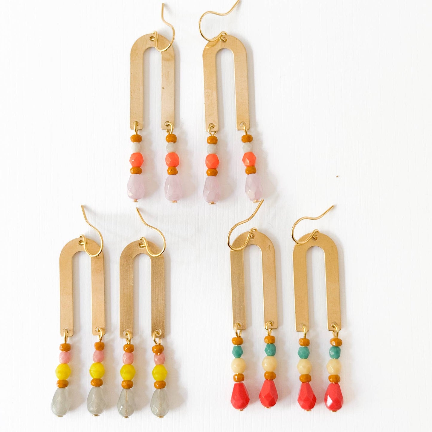 Brass Arch Earrings with Glass Beads