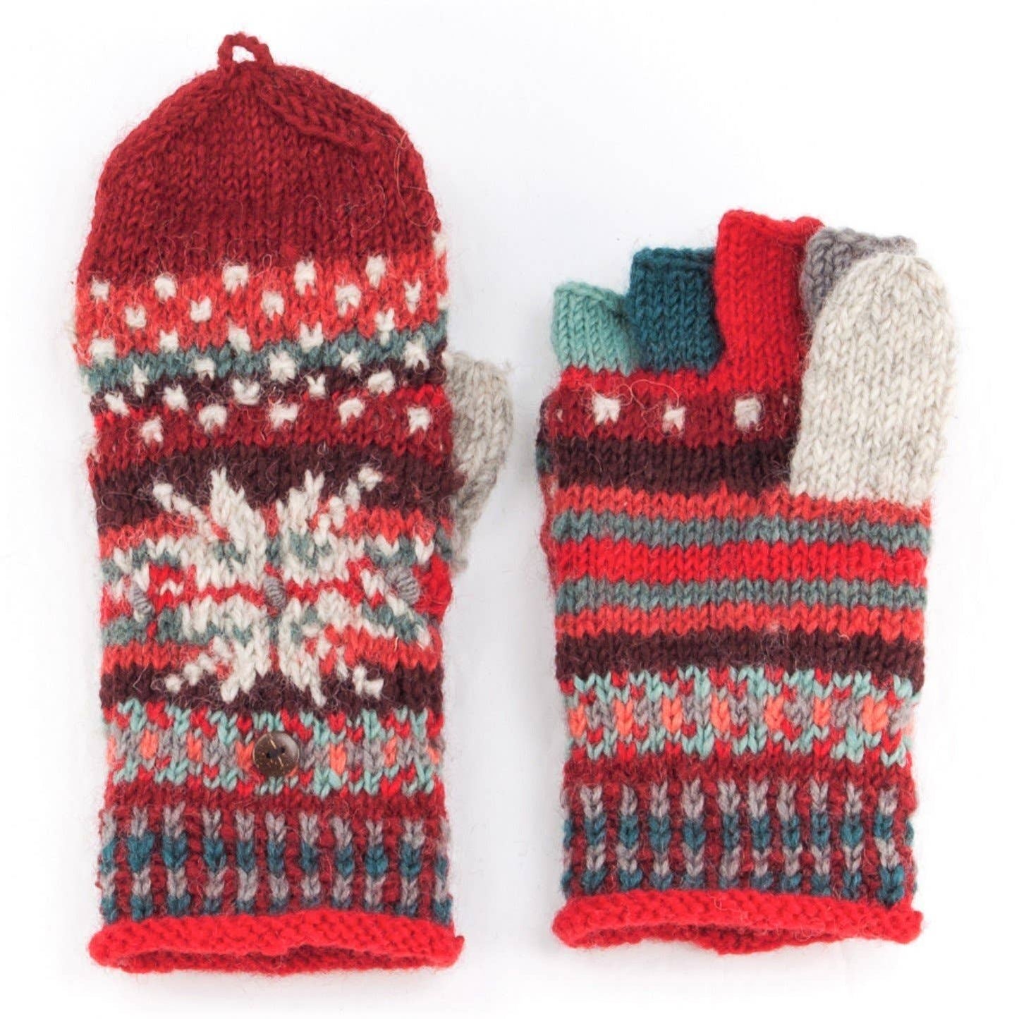 Jasper Wool Convertible Mittens with Nordic Knit Pattern