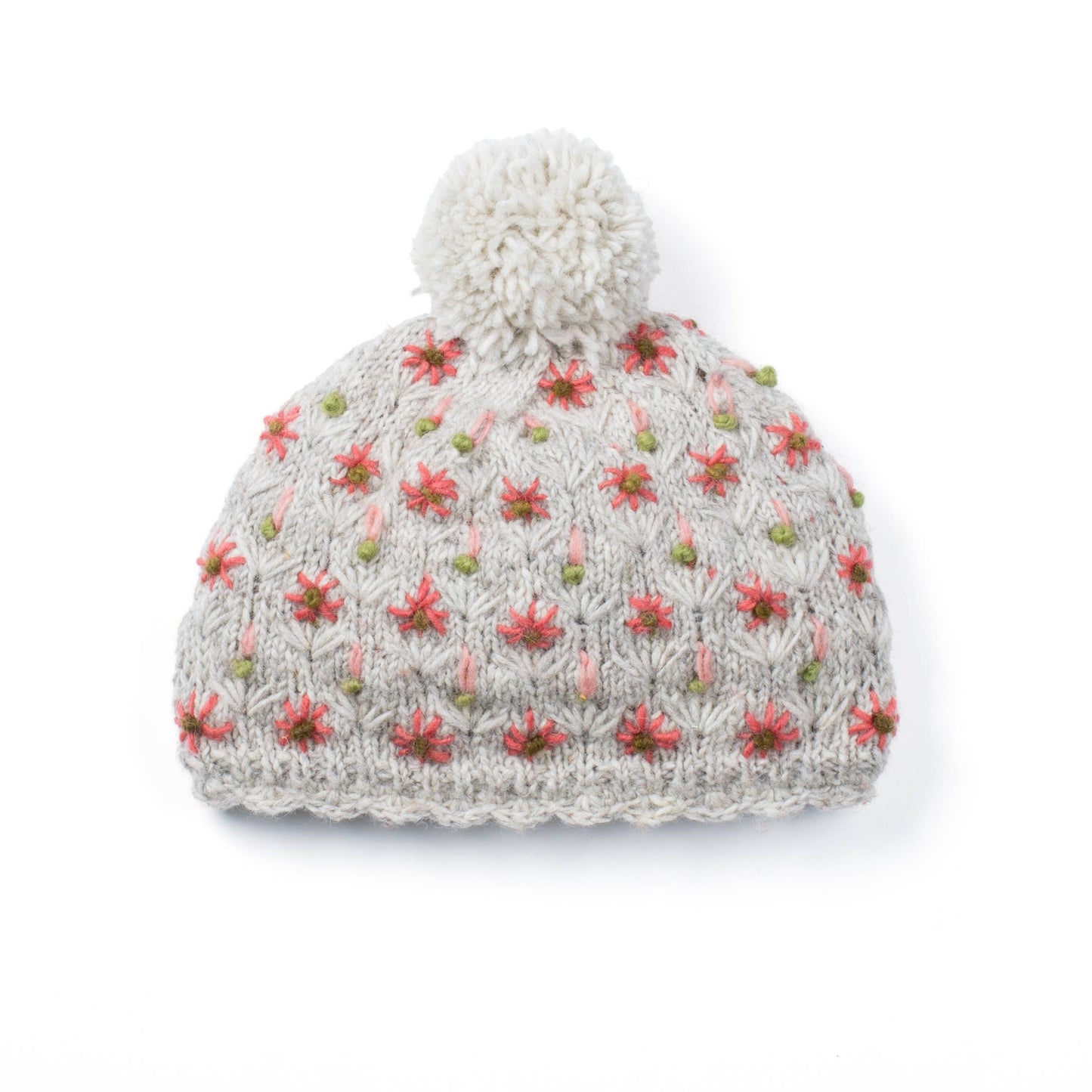 Anaya Beanie Hat – Wool Knit with Floral Embroidery