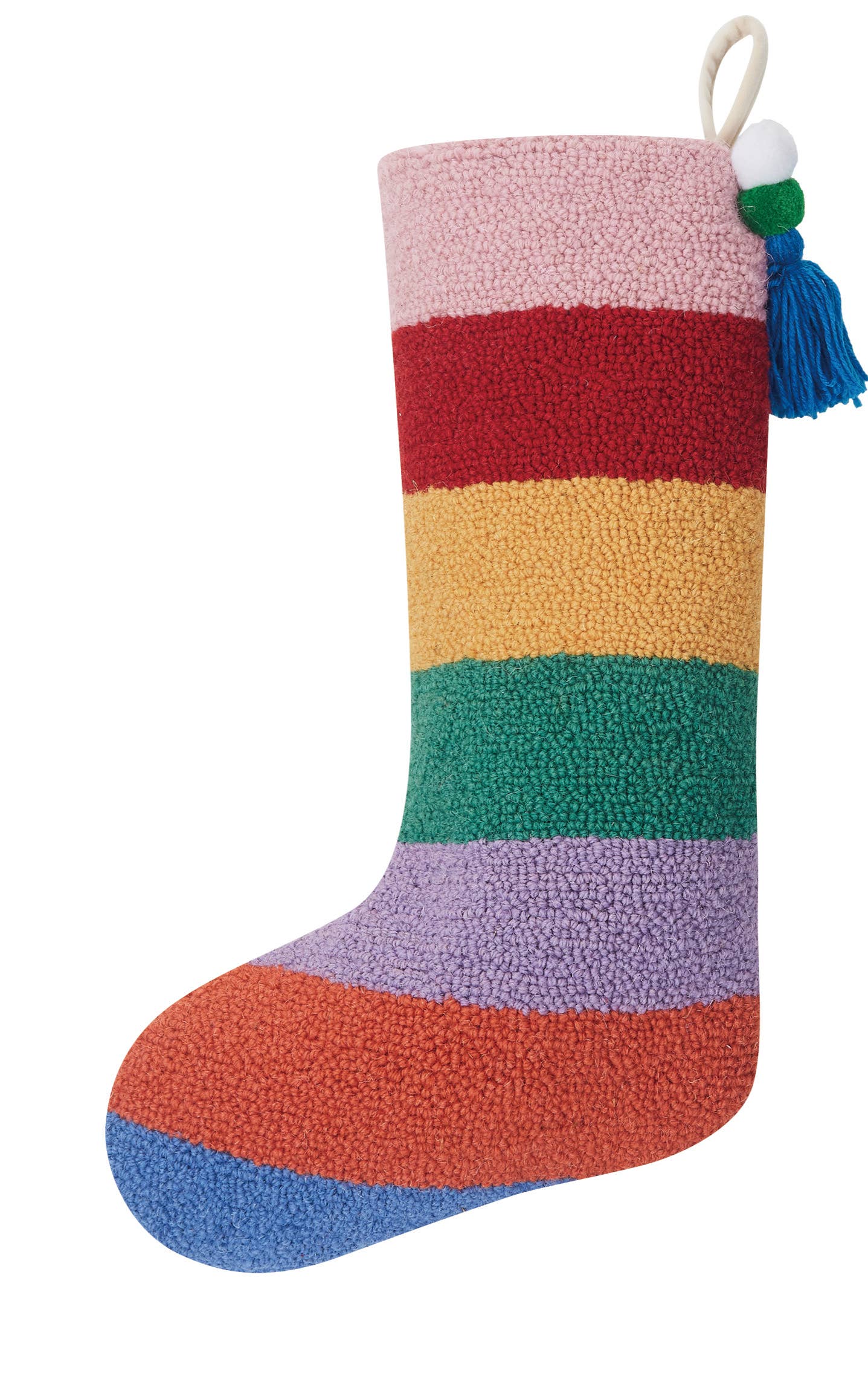Rainbow Stripe w/Pom Tassel Hook Stocking - Ampersand