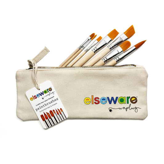Paintbrush Set: 8 Assorted Nylon Filament Brushes in Canvas Bag