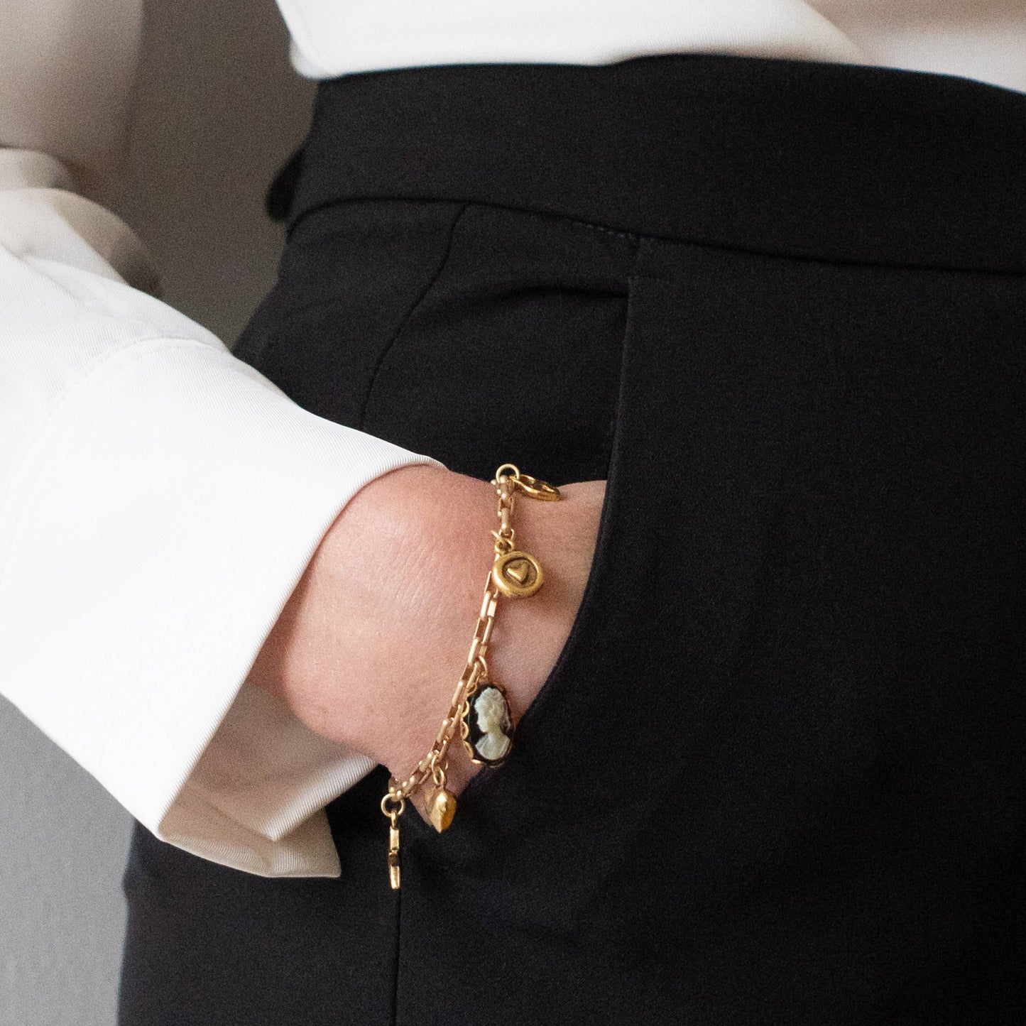 Adjustable 24K Satin Gold Paperclip Charm Bracelet