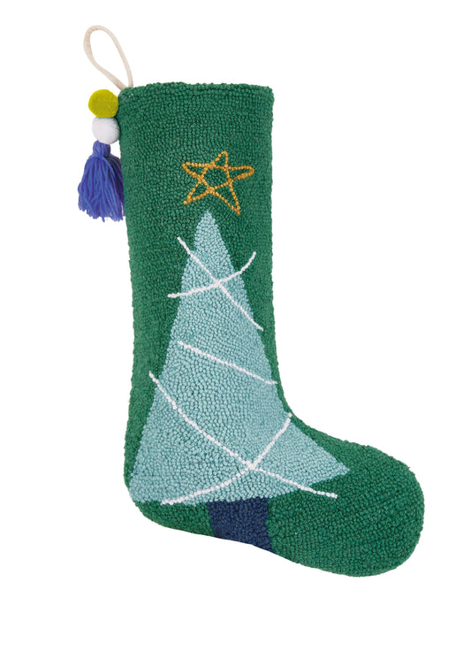 Christmas Tree Stocking With Pom Pom Tassel