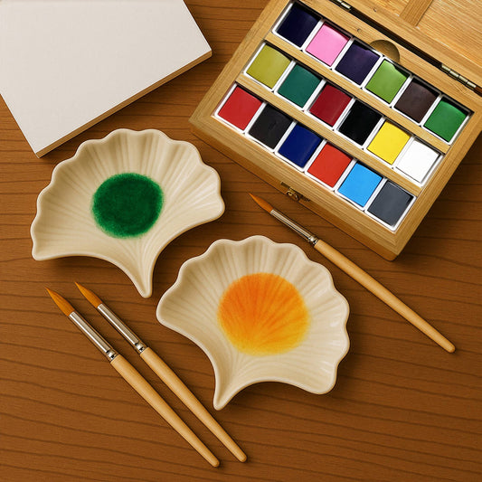 Ginkgo Leaf White Ceramic Paint Palette -Reusable, Inspiring