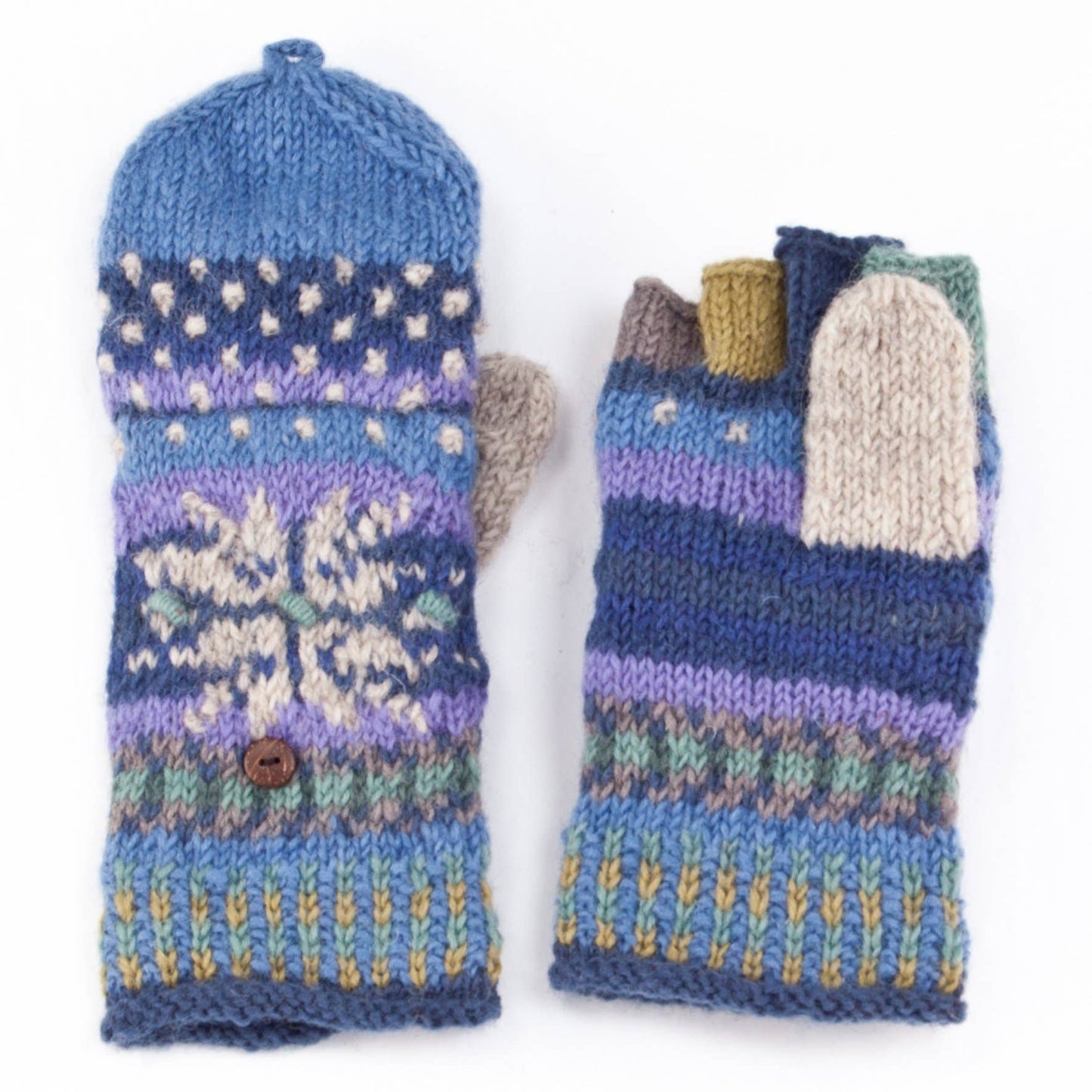 Jasper Wool Convertible Mittens with Nordic Knit Pattern