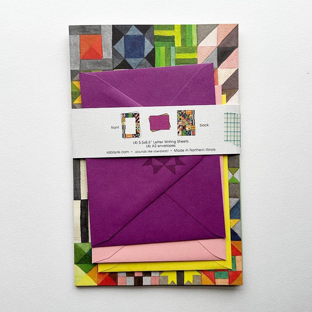 Quilt Watercolor Stationery Letter Paper and Envelope Set by Robayre