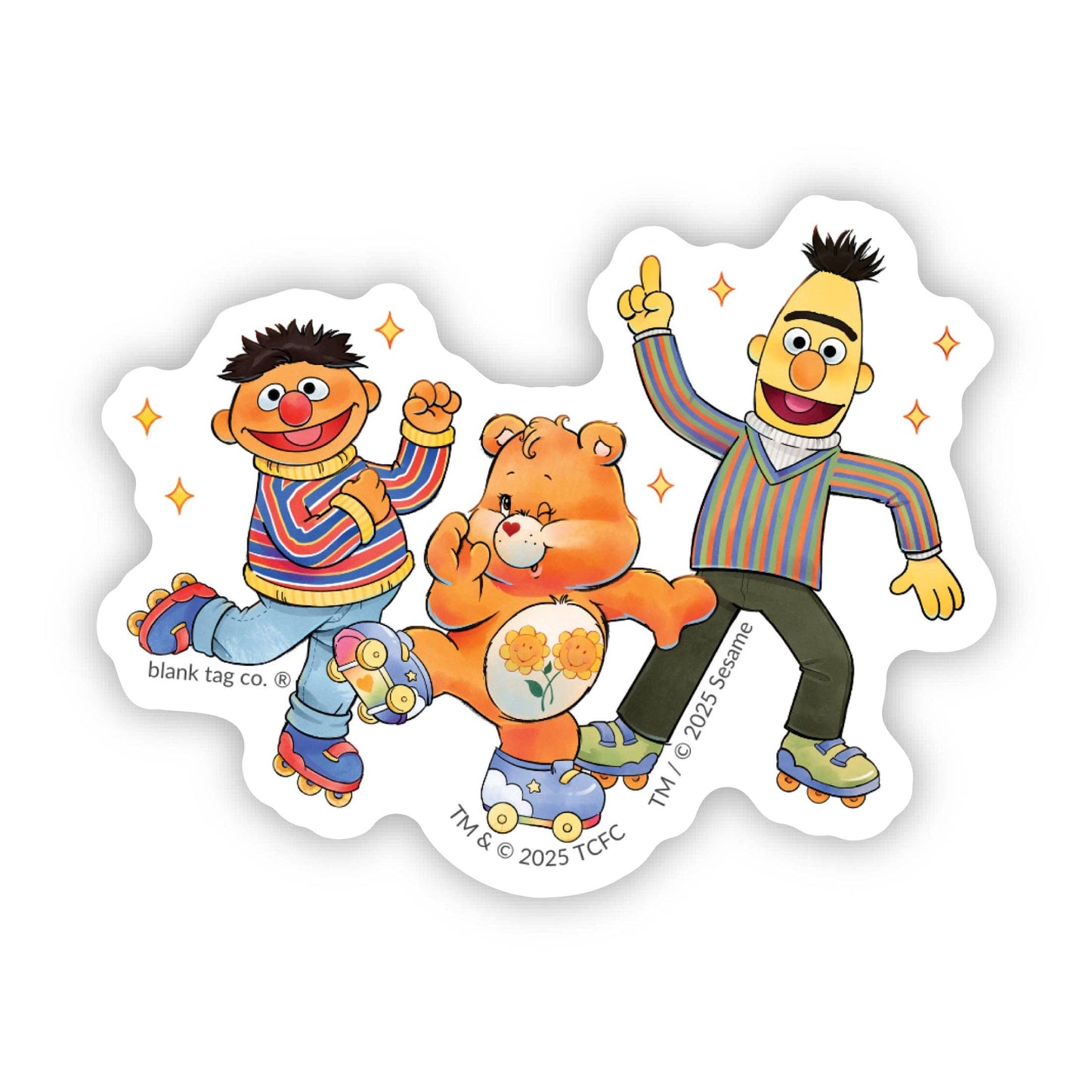 Roller Skating Friend Care Bear with Bert And Ernie Sticker