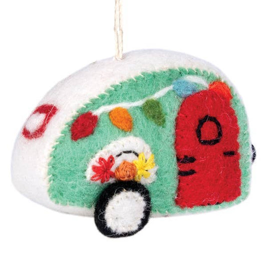 Micro Retro Camper Ornament - Aqua