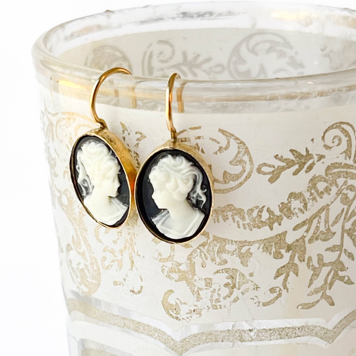Small Black Cameo Earrings