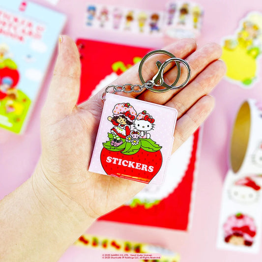 Cute & Sweet Mini Sticker Book Keychain with Hello Kitty and Strawberry Shortcake