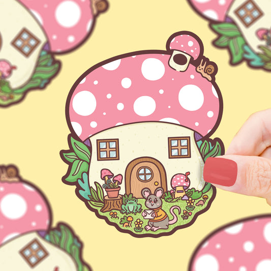 Mushroom House Cute Cottage Core  Vinyl Sticker