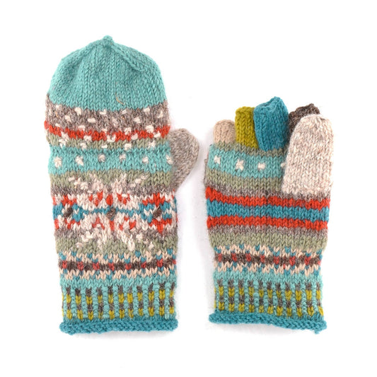 Jasper Wool Convertible Mittens with Nordic Knit Pattern