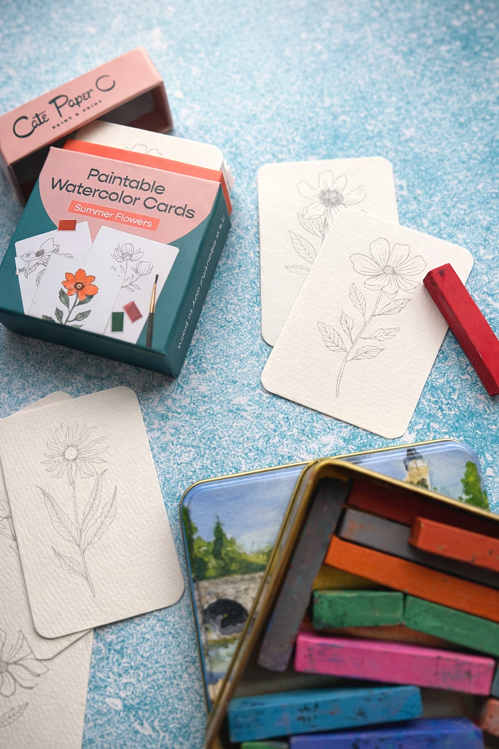 Paintable Watercolor Card Deck - Summer Flowers